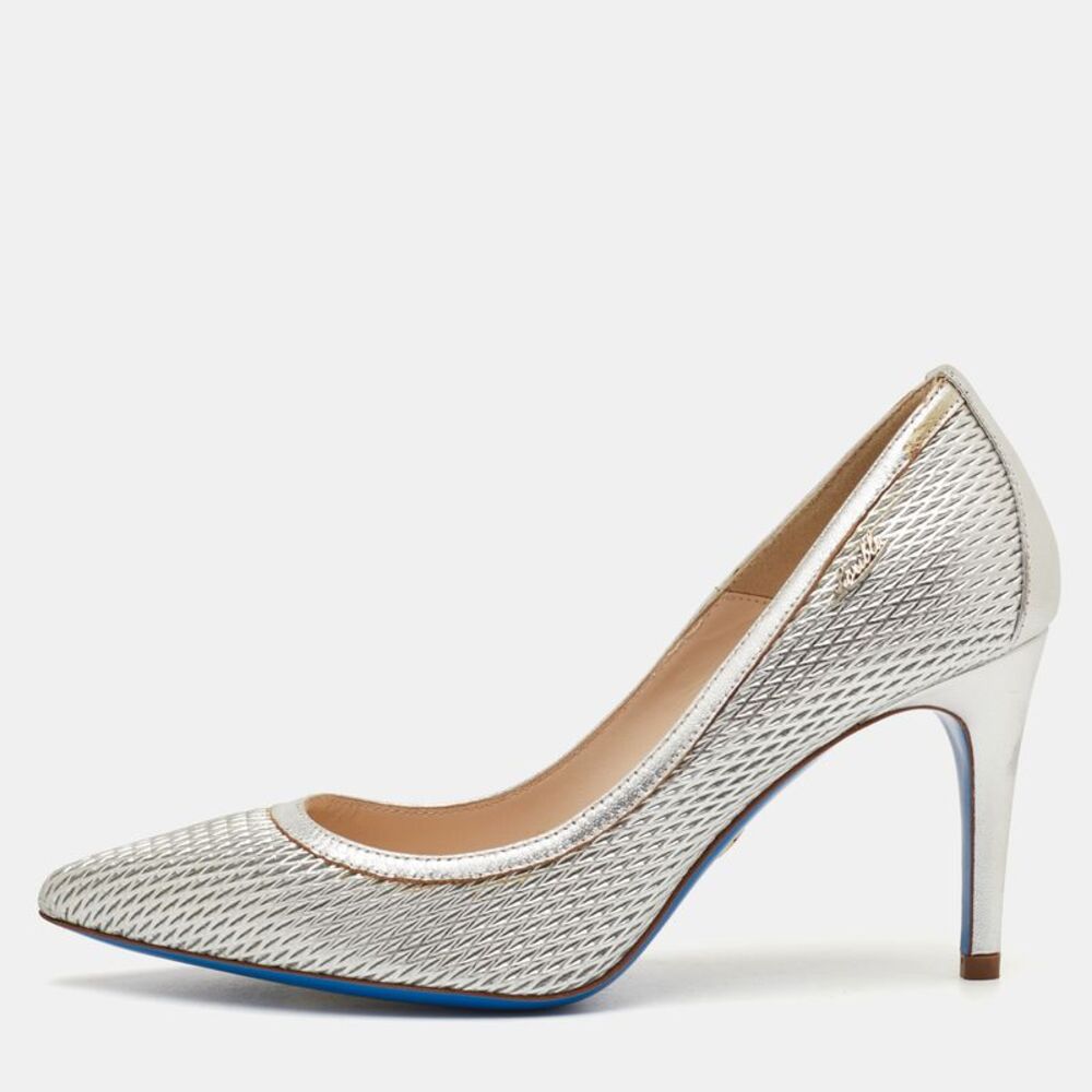 Loriblu Size 36 Metallic Silver Leather Pointed Toe Pumps